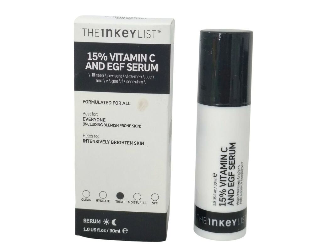 The Inkey List 15% Vitamin C & EGF Serum All Skin Types Brighten 1.0 oz. NEW
